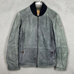 Hugo Boss Boss Orange Lamb Leather Jacket Mens 38R Green Full Zip Pocket Outdoor